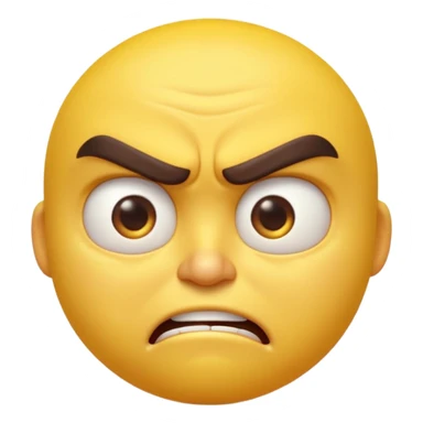 “A high-quality 3D angry emoji, intense facial expression, furrowed eyebrows, narrowed eyes, clenched mouth, vibrant yellow glossy texture, dramatic studio lighting, realistic reflections, smooth rounded shape, ultra-detailed Pixar-style 3D render, isolated on white background, 4K resolution” sticker