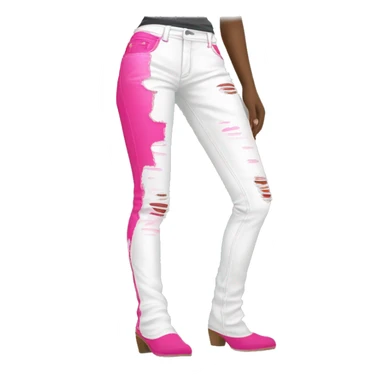 Realistic isolated side view of a pair of white jegging pants with lime green and hot pink distressed brushed colors on them. sticker