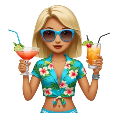 human female Unbuttoned Hawaiian shirt, swim trunks, shaking a cocktail shaker  sticker