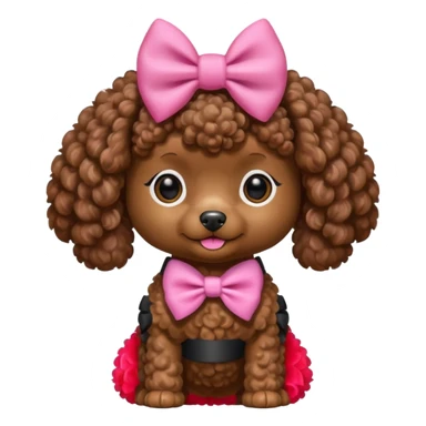 Brown toy poodle with pink bow sticker
