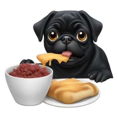 Black pug eating sticker