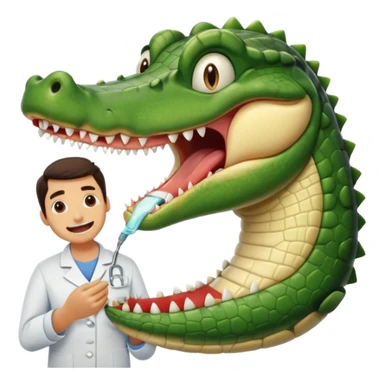 an alligator opening its mouth with a dentist sticker