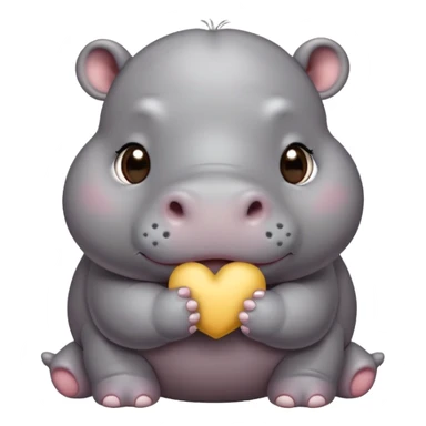 A cute little realistic contented hippo with brown/black eyes and gray skin tone blows a kiss sticker