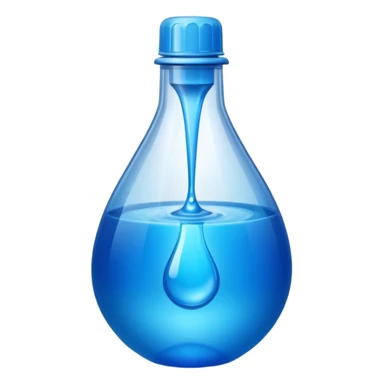 "Abstract logo symbol representing plastic blow molding, a drop of blue liquid plastic transforming into a solid bottle shape, futuristic, metallic texture, blue and silver gradient, white background, high definition app icon." sticker