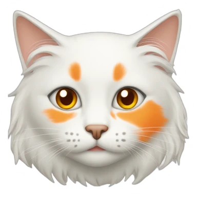 white long hair cat with orange spot on face and orange tail sticker
