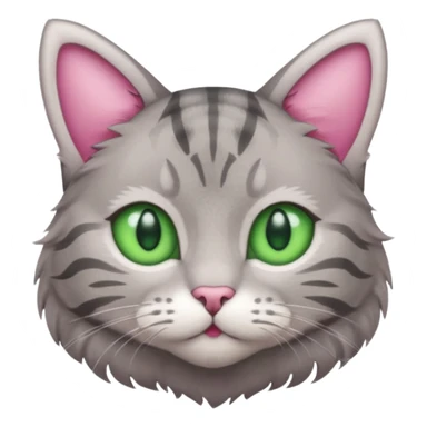 grey tabby cat: pink ears fur green eyes sticker