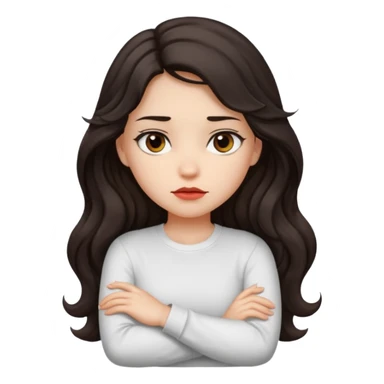 girl dark long wavy hair crossing her arms with slight pout sticker
