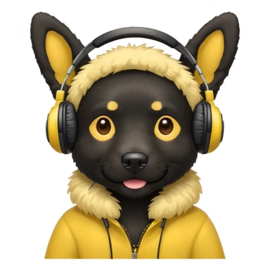 stylish black dog wearing yellow headohones sticker