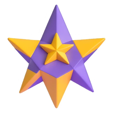 yellow volumetric 4-pointed star, four terminal star in 3D sticker