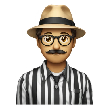 Nerd face circle emoji with black and white long sleeve striped shirt and a fedora and a mustache and a baguette and a cigarette in hand sticker