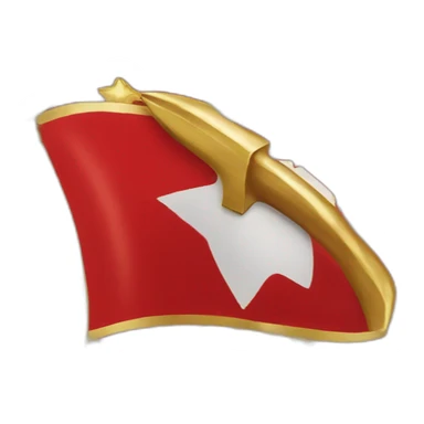 Flag with a red background a Hammer and a golden circle with a golden star on the top sticker