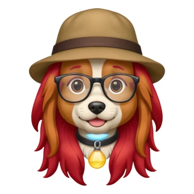 dog with red long hair and glassess and hat sticker
