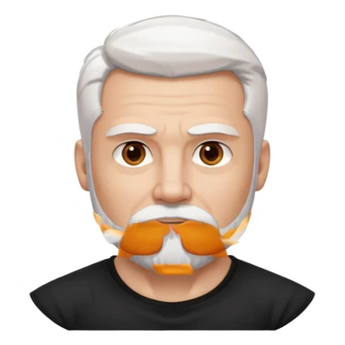 White haired muscled adult man with a black t-shirt. He has white beard and a long goatee. Dark brown eyes. Strong neck. Attractive. sticker