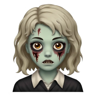 Cabelo ondulado  um pouco cheio e franja curta  Olhos marrons e pequenos e feita d ezumbi sticker