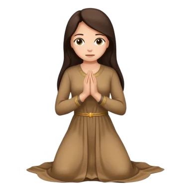 A woman kneeling praying, in a long dress, long dark brown hair sticker