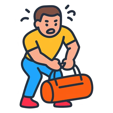 a sportsman is struggling to lift a gymbag sticker