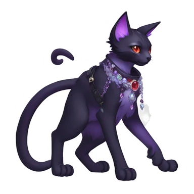 cool kawaii cartoon edgy distinguished ethereal elegant beautiful fantasy black purple red ethereal fantasy nargacuga-Noivern-cat-Quiana-Fakemon collar harness moon gem jewels full body sticker