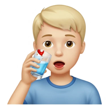 a boy drinking a cup of water, the cup is touching his mouth, sticker