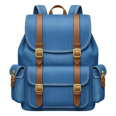 An emoji-style blue denim backpack with a flap top and two small buckle straps attached only on the flap, not connected to the front panel. No front pockets or vertical straps below the flap. Clean and minimal design with two side pockets. Cartoon icon, front view.



 sticker