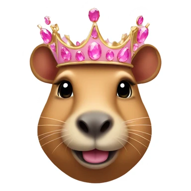 Capybara smiling using a pink crown with pink gems sticker