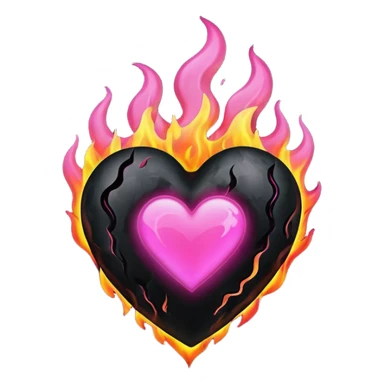 Black heart on fire with pink flames sticker