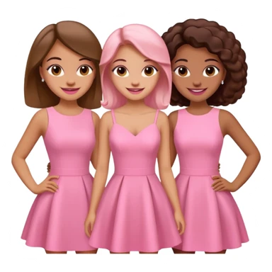 3 besties with professional glammed up looks wearing pink, medium skin tone smiling big sticker