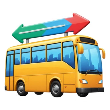 sleek bus from a 45-degree angle with three colorful arrow signs pointing to city icons, no skyline, vibrant colors sticker