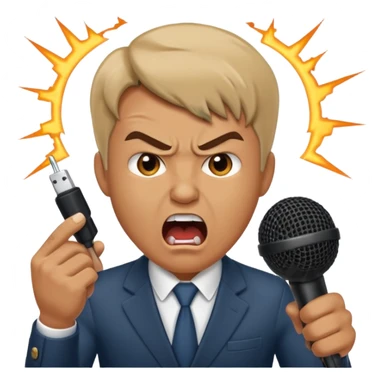 the male office manager yelling at her to stop with angry face while unpluggging her microphone cable
 sticker