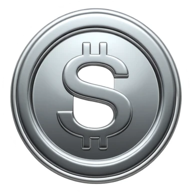 A double dollar sign emoji made of polished silver chrome, smooth metallic surface, glossy reflections, luxury swag vibe, minimal iOS emoji style, centered on white background sticker