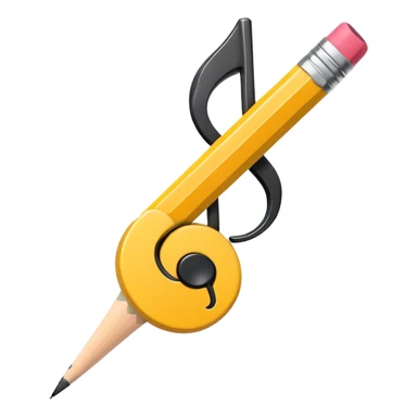 Minimalistic flat vector icon, iOS style, thin black contour on white background. Musical note with a pencil crossing it. Clean, no text, no shadows sticker