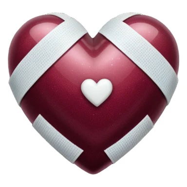 Dark burgundy sparkly heart, with one white bandage wrapped around it, high resolution sticker