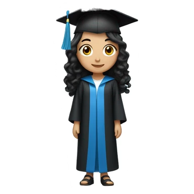 asian girl wearing blue graduation cap with long curly black hair sticker
