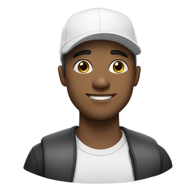 a young 20 year old white guy with almost bald black hair wearing a white cap with a "c" in the middle sticker