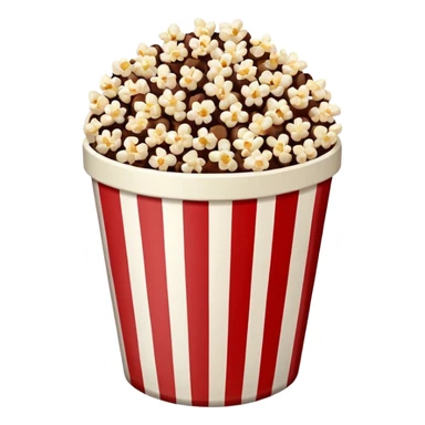 Chocolate popcorn in a paper jar with red and white vertical lineso sticker