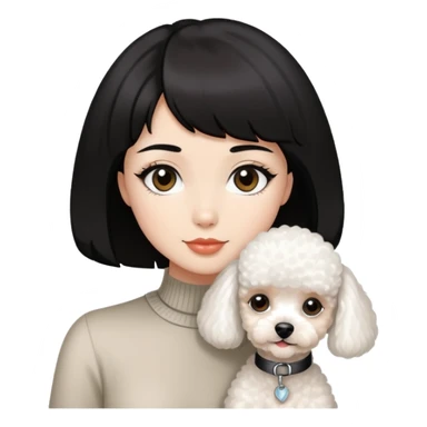A beautiful girl with short black hair and a white miniature poodle. sticker