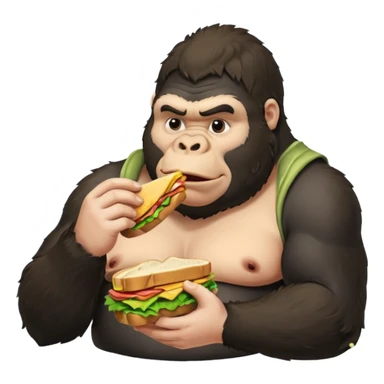 Big fat chunky man eating a sandwich with a gorilla in it sticker
