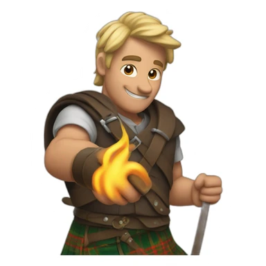 monty starting a fire wearing a kilt flexes bicep sticker