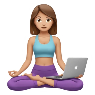 A white girl with brown hair who works remotely through her laptop and enjoys yoga sticker
