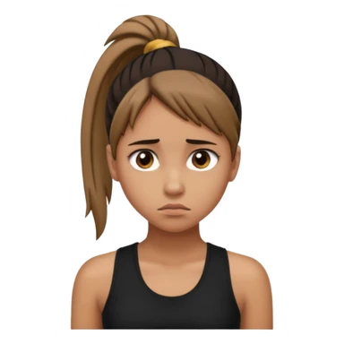 a tan girl with a ponytail, black tank top, . Looking sad sticker