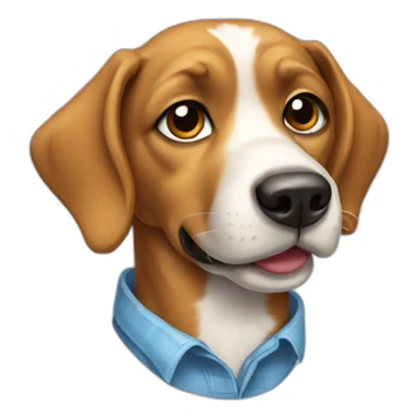 A dog wearing a shirt sticker