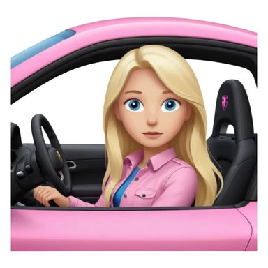 pink Porsche taycan with blonde girl, long hair, blue eyes, sitting in the car, girl in the driver seat, front view point of view, no sunglasses sticker