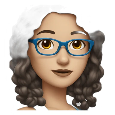 White girl with blue tipped dark brown hair and blue glasses sticker