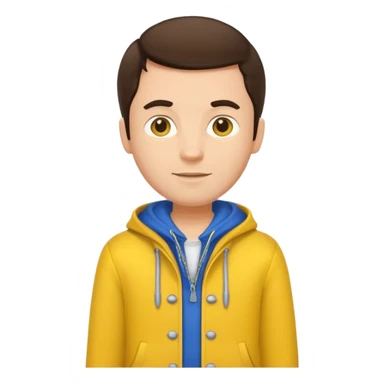 brunette man with yellow dutch clothing sticker