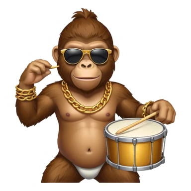 ape with big golden chain on the neck wearing sunglasses plays drum sticker