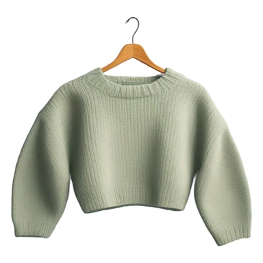 Sage and White cropped oversize wool sweater, isolated sticker