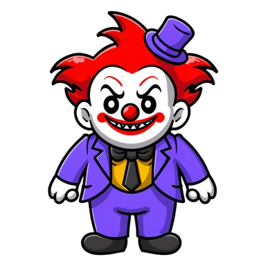 demonic clown wearing a leisure suit with accessories sticker