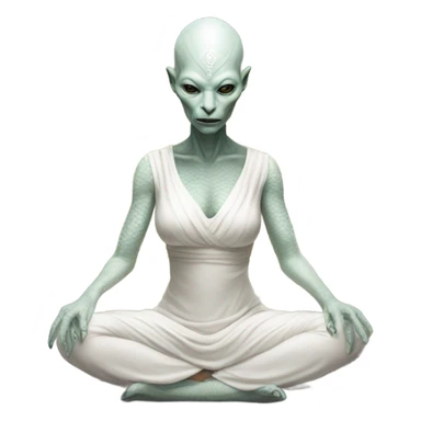 a Reptilian alien woman,in meditation, white dress like a priestess sticker