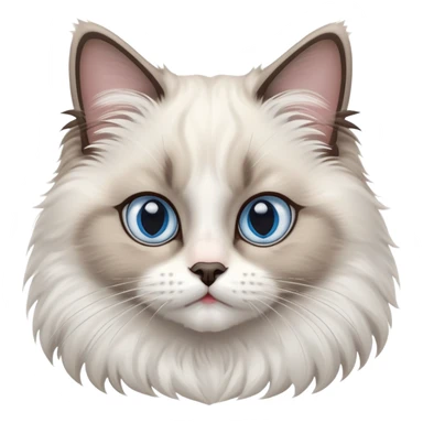 cinematic-adorable-big-eyed-fluffy-ragdoll-cat-portrait-emoji,-head-tilted-playfully-with-a-sweet-expression,-fluffy-white and grey-fur,-simplified-yet-irresistibly-cute-features-with-large,-expression, blue eyed ragdoll cat sticker