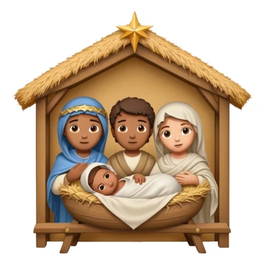 nativity scene in a manger with humans with Mediterranean skin color sticker