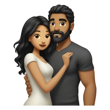 Medium skinned toned short bearded man with black hair kissing medium skin toned girl with black long hair sticker